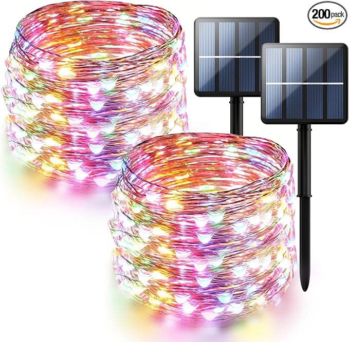 2-Pack 200 LED Solar Fairy Lights Outdoor, Upgraded Oversize Lamp Beads & Super by SelarlytLighting