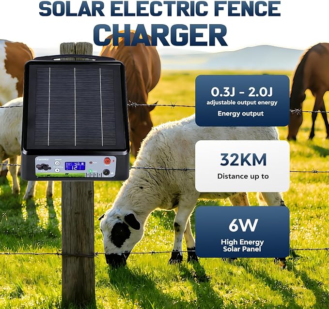 20 Miles Solar Electric Fence Charger, Adjustable Output Voltage: 6/8/10/12kV - Image 2