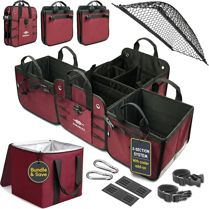 5-Section Trunk Organizer for SUV, Van – Modular Extra Large Cargo Storage Bin by DURABLEZ