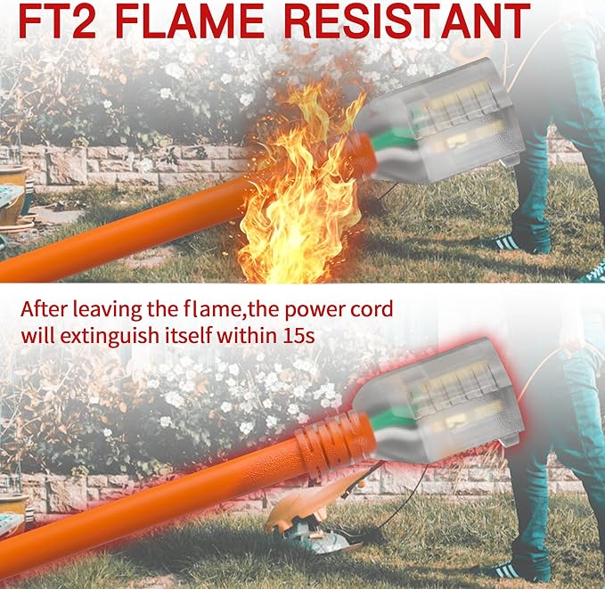 6 FT 14/3 Extension Cord Outdoor, Heavy Duty Weatherproof & Flame Retardant - Image 3