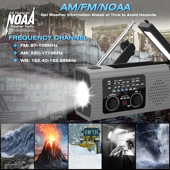 NITIGO Emergency Radio 4000mAh Solar Hand Crank AM/FM/NOAA Portable Weather - Image 3