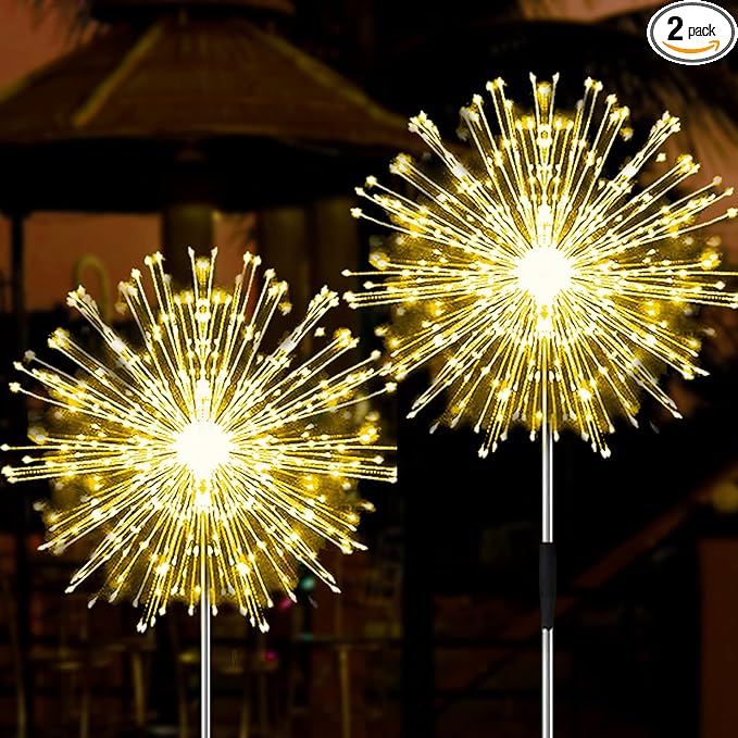 JJGoo Outdoor Solar Lights Firework, 2 Pack 120 LEDs Waterproof Solar Lights by JJGoo