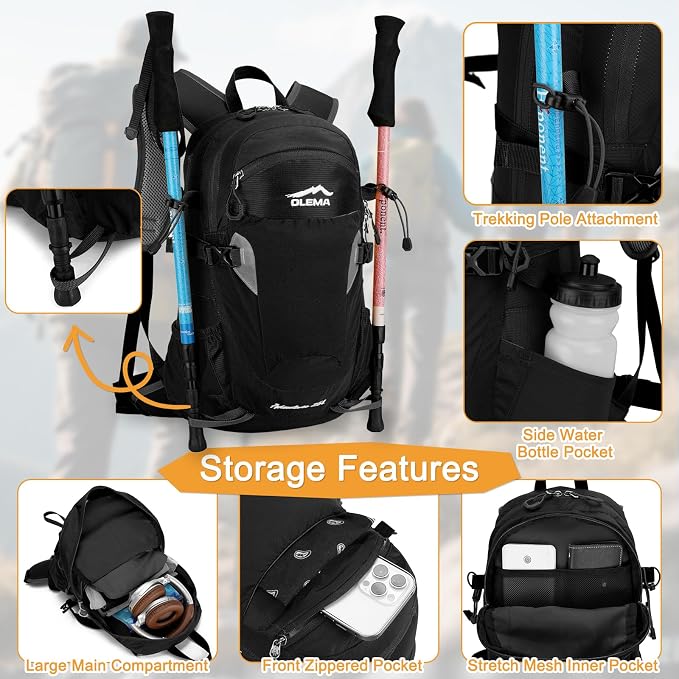 OLEMA Hiking Backpack, 25L Lightweight Travel Backpacks, Camping Daypack - Image 3