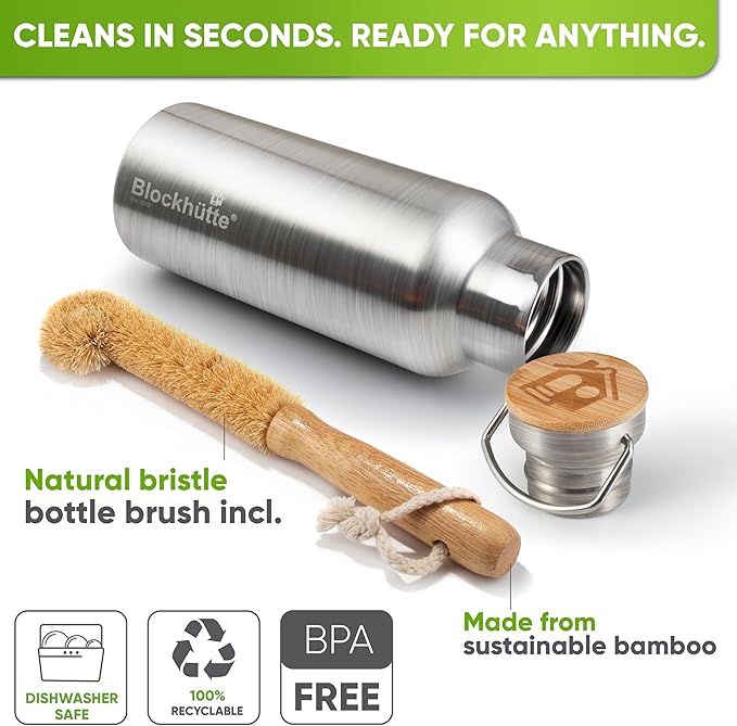 Blockhütte Vacuum Insulated Stainless Steel Water Bottle - 34 oz | Wide Mouth - Image 3