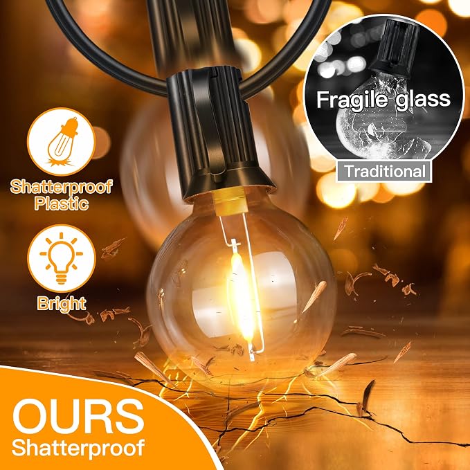 Ollny 25FT Outdoor String Lights, Waterproof Connectable Shatterproof Outside - Image 2