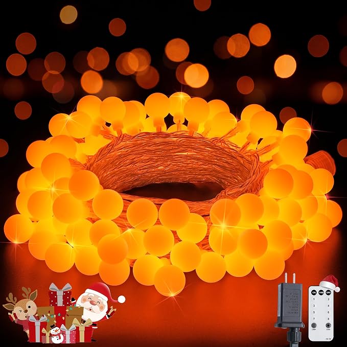 JMEXSUSS Orange String Lights Indoor, Connectable 100 LED Globe String Lights by JMEXSUSS