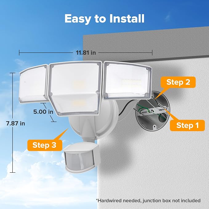 LUTEC 80W 9000LM LED Security Lights Motion Sensor Outdoor Lights, 4 Head LED - Image 8