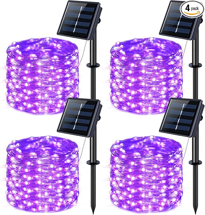 JMEXSUSS 4 Pack Purple Solar String Lights Outdoor Waterproof, 100 LED 33ft by JMEXSUSS