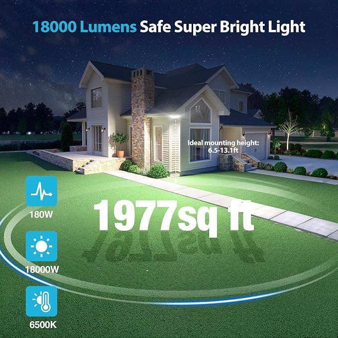 Olafus 180W Motion Sensor Outdoor Lights, 18000LM Dusk to Dawn LED Flood Lights - Image 4