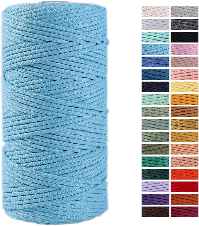 Sky Blue Macrame Cord 3mm x 109Yards, Colored Cotton Rope Craft Cord Colorful by AestheticDesignforYou