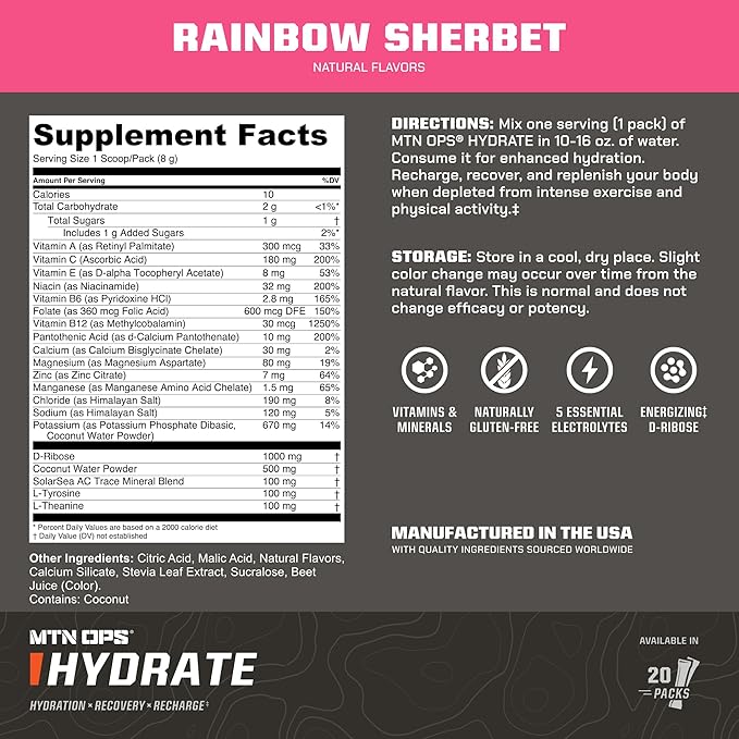 MTN OPS Hydrate Low Sugar Electrolyte Powder Drink Mix - Image 2