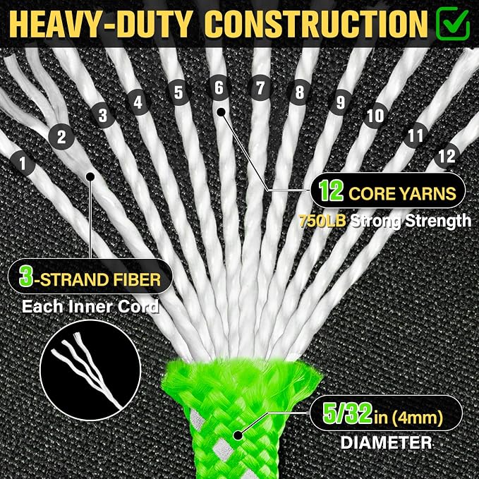 Reflective Paracord Rope 750 lb - 1000ft 5/32" Parachute Cord 4MM 12-Strand - Image 3