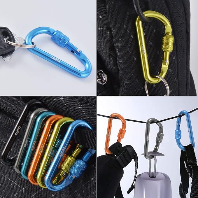 6PCS Carabiner Keychain, 2 inch Aluminum D-Clip Caribeener - Image 9