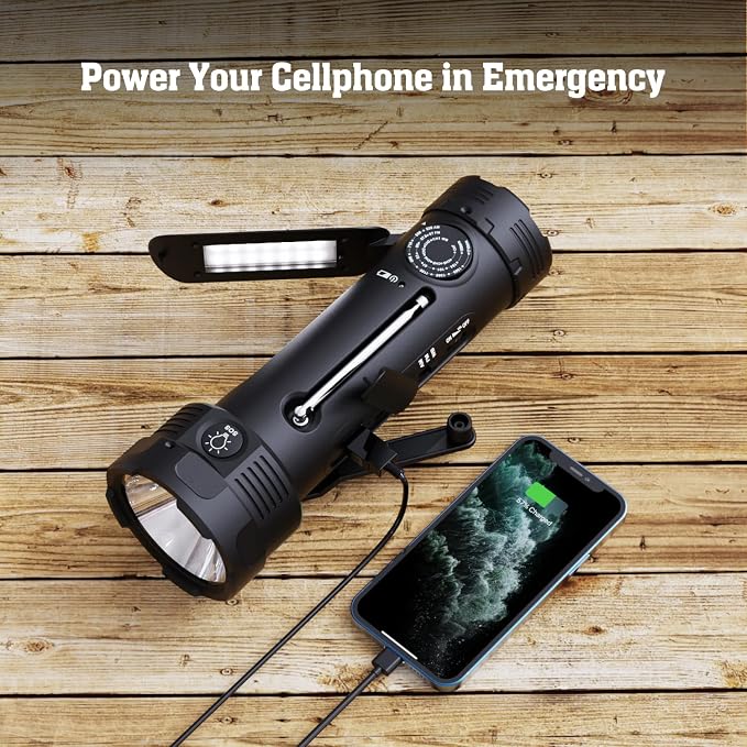 PPLEE Emergency Weather Radio NOAA Certified, Hand Crank Solar Flashlight Radio - Image 6