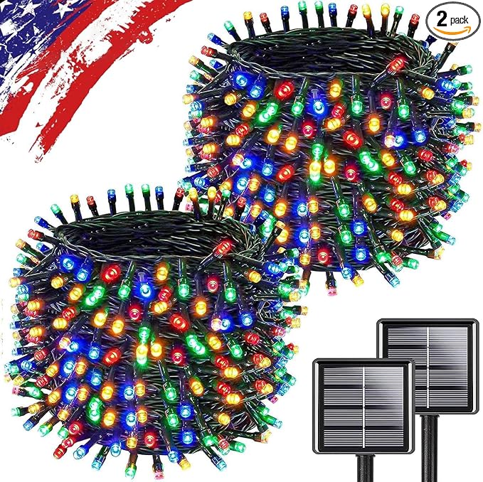 Multicolor Solar Christmas Lights 2Pack Total 180FT 500LED, String Light by KAQ