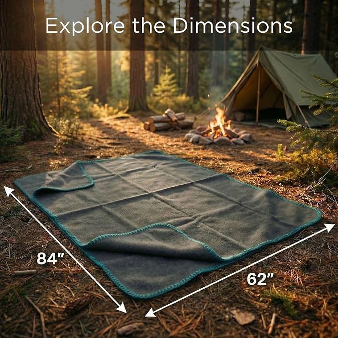Wool Camping Blanket – 70% Wool Heavy-Duty Military Style Throw, Warm & Washable - Image 2