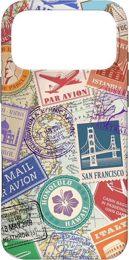 World Map Travel Passport Stamps Postage Stamp Case by Unknown