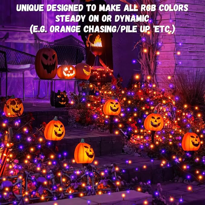 300LED 93 Ft Orange & Purple Halloween Lights 8 Modes Halloween Light Mini - Image 2