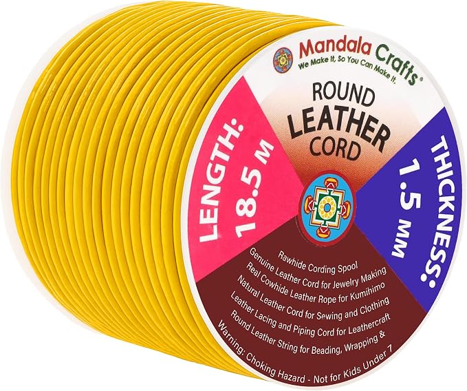 Mandala Crafts Round Genuine Mustard Yellow Leather Cord by MandalaCrafts
