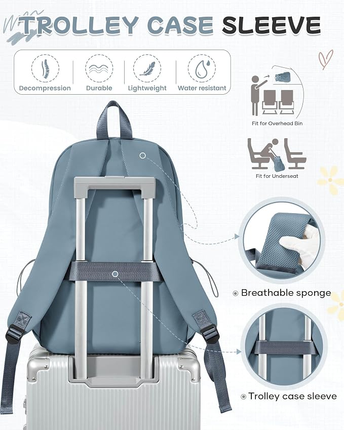 SEAFEW Small Blue Backpack for School Women Girls, Waterproof Bookbag Cute High - Image 6