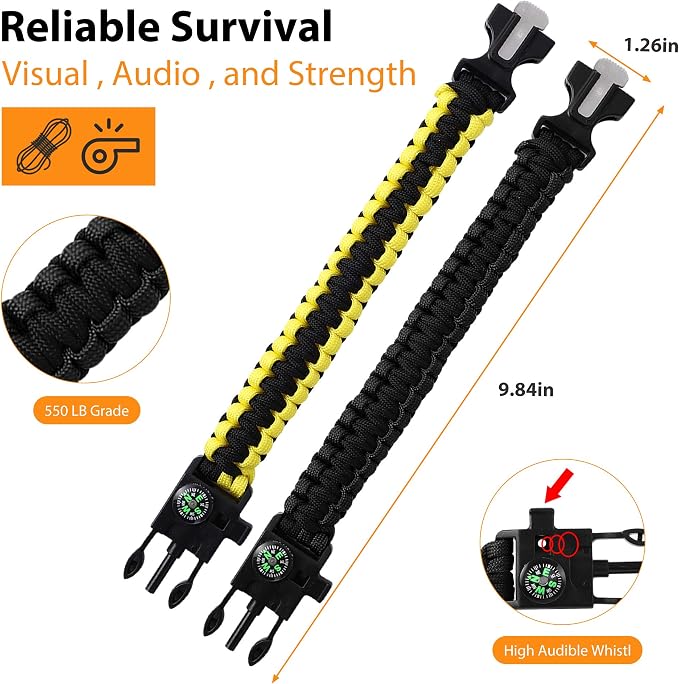 Bracelets, Survival Bracelets for Men Paracord Tactical 5-in-1 Camping Gear Kits - Image 2