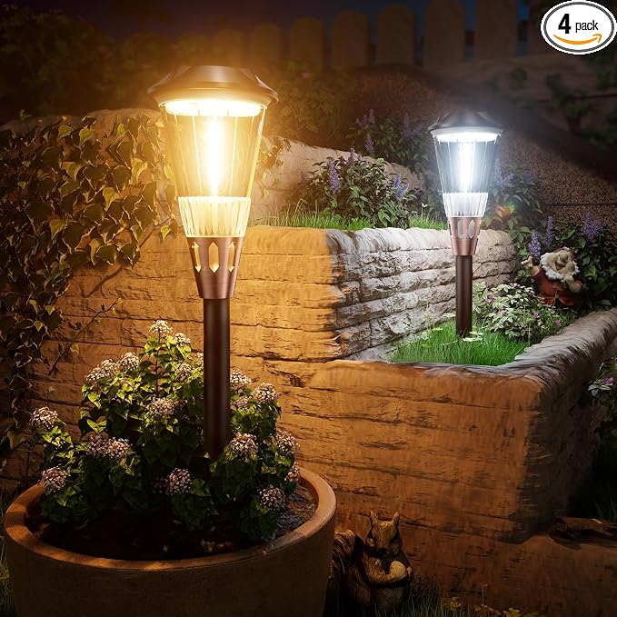 BITPOTT 4 Pack Solar Pathway Lights Waterproof IP65, 2-in-1 Warm&Cool Solar by BITPOTT