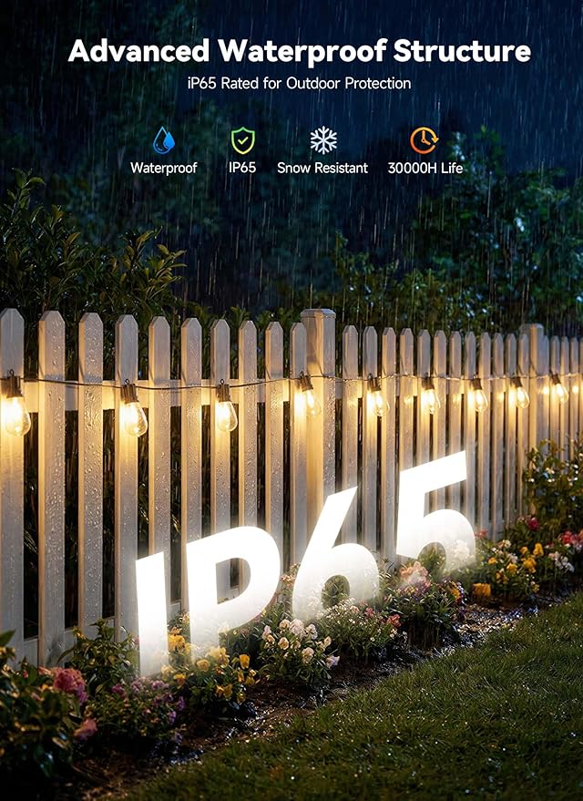 Minetom 164FT Outdoor String LED Patio Lights Waterproof, 52 Shatterproof S14 - Image 4