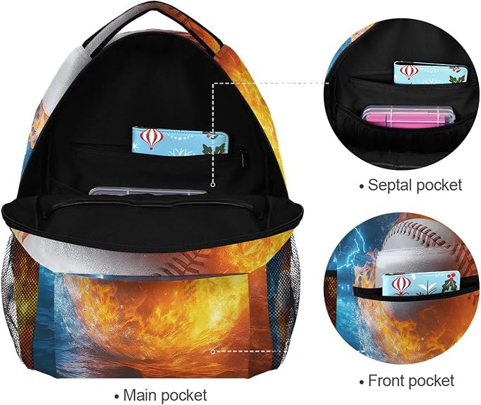 Wamika Baseball Ice Fire Boy Backpack Sports Ball School Backpack Kid Girl - Image 3