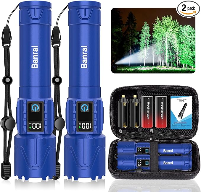 Rechargeable Tactical Flashlights 2000 High Lumens - 5000mAh Super Bright LED by Banral