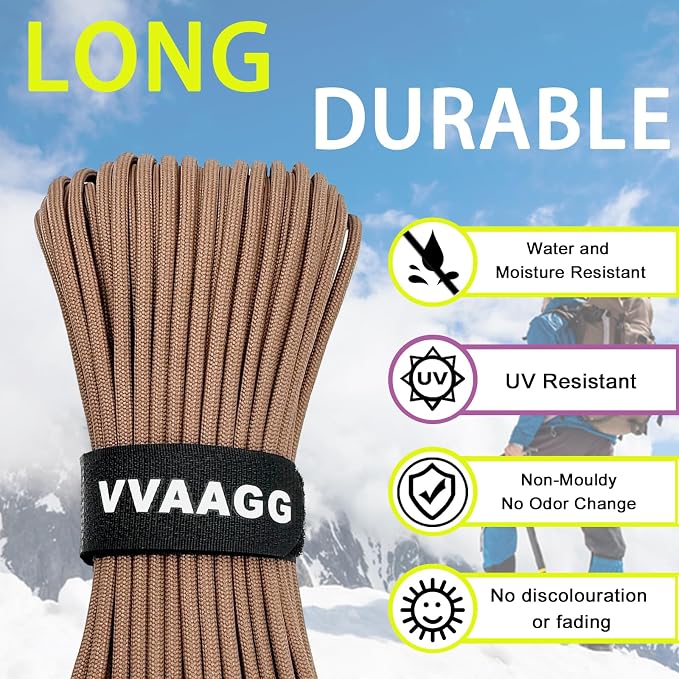 VVAAGG 1000 Paracord Rope 100FT Utility 4mm Parachute Cord Heavy Duty 12 Strand - Image 4