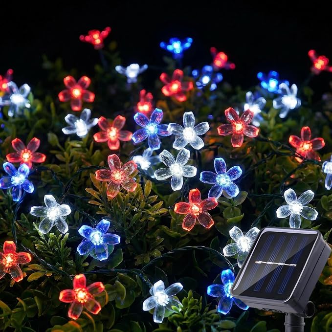 ITICdecor 50 LED Solar Flower String Lights Outdoor Waterproof 4th of July by ITICdecor