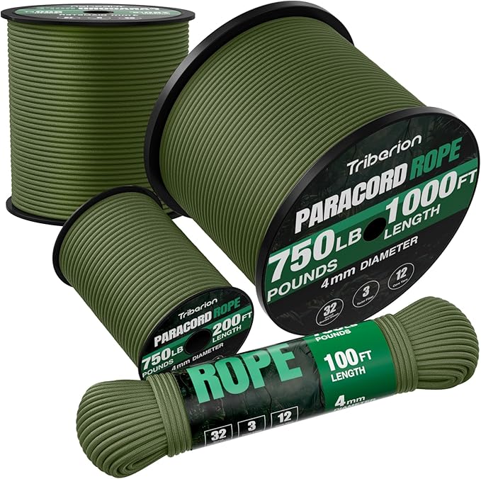 Paracord Rope 750 lb - 50ft 5/32" Parachute Cord 4MM 12-Strand para Cord - by Triberion