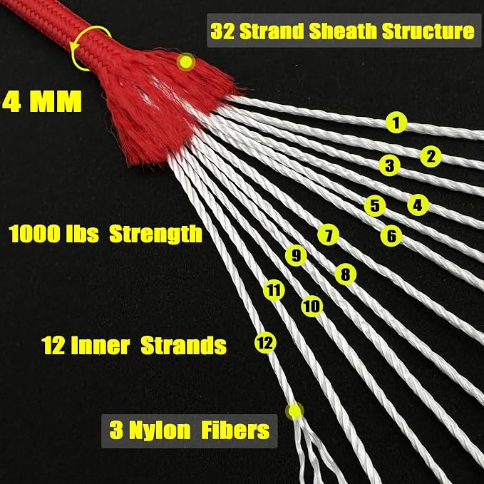 VVAAGG 1000 Red Paracord100FT Utility Parachute Cord 4mm Nylon String12 Strand - Image 2
