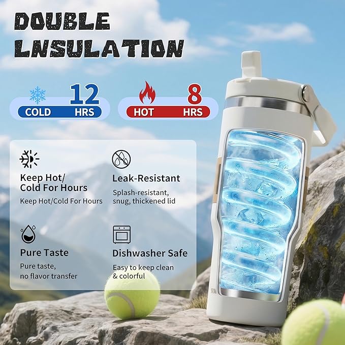 30oz Flip Straw Insulated Water Bottle - Image 3