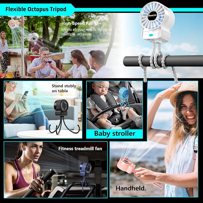 multifunctional USB rechargeable portable stroller small fan 4 speed 6600rpm - Image 6