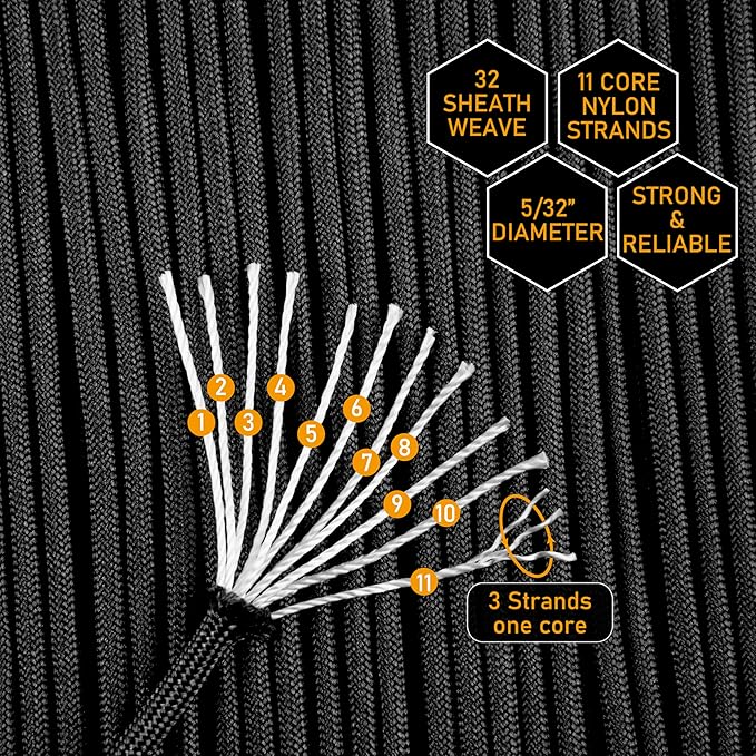 HERCULES 750lb Paracord 4mm 11 Strands Tactical Parachute Cord, Outdoor Gear - Image 3