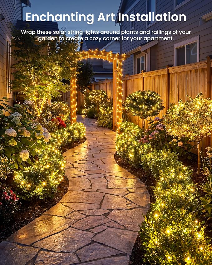 Minetom 2 Pack Solar Fairy Lights, Total 66Ft 200 LED Solar String Lights - Image 7