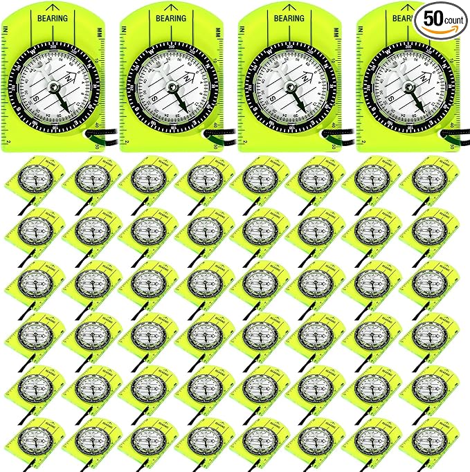 50 Pack Orienteering Compass Bulk Advanced Baseplate Compass Hiking Survival by Unknown