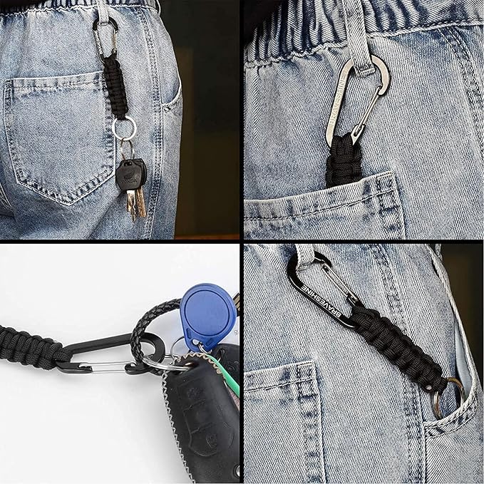 BRAVESHINE Paracord Keychain Carabiner Clip, D Ring Lanyard Hanger Stroller Hook - Image 7