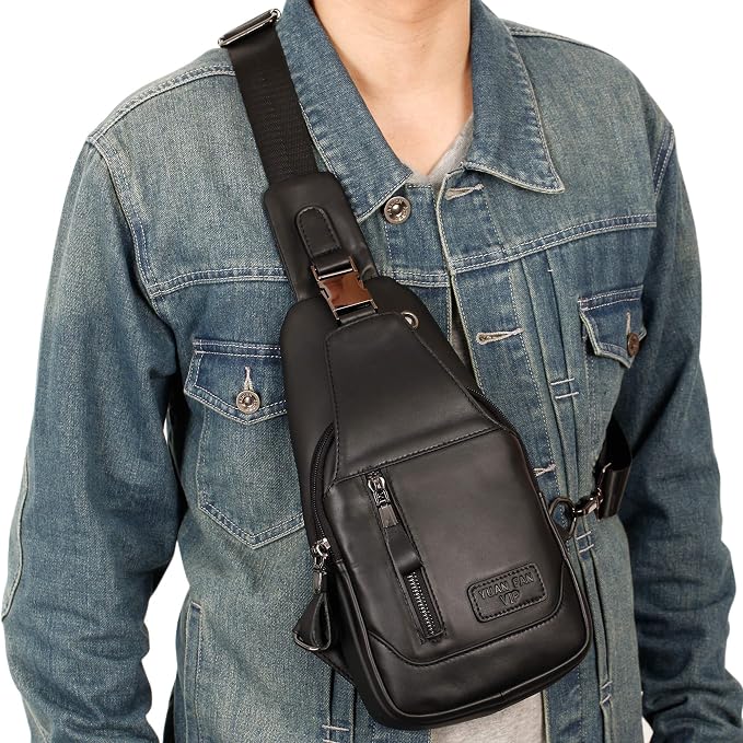 Hebetag Leather Sling Bag Hiking Daypack - Image 7