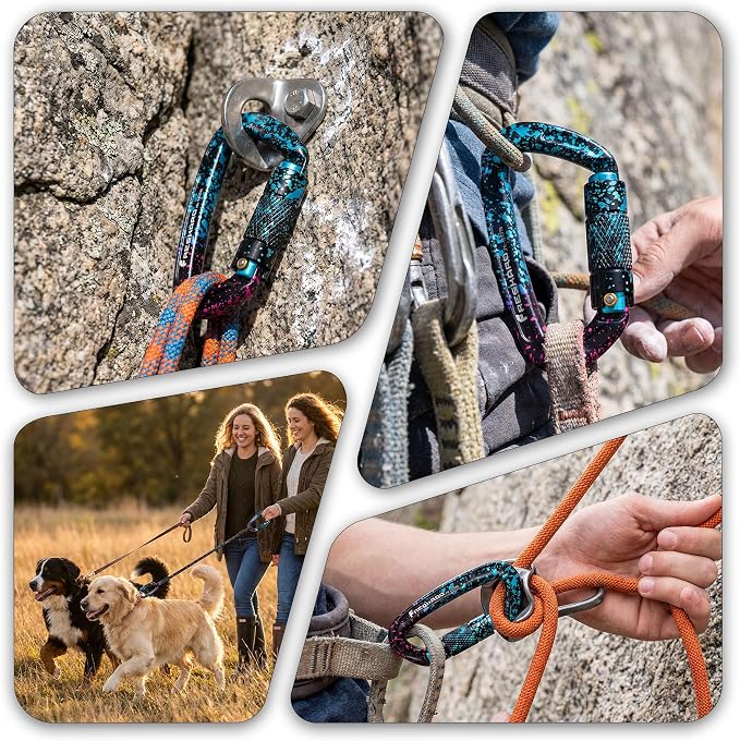 FresKaro UIAA Certified 25KN Auto Locking Climbing Carabiner Clips, Twist Lock - Image 4