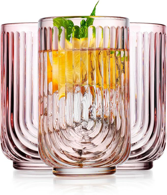 Glaver's Vintage Glassware Art Deco Glasses Ribbed Drinking Glasses U-Shape by Glavers