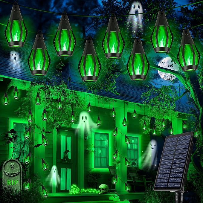 iBaycon Solar Halloween Lights, 27Ft 10 LED Bulbs Flickering Flame String Light by iBaycon