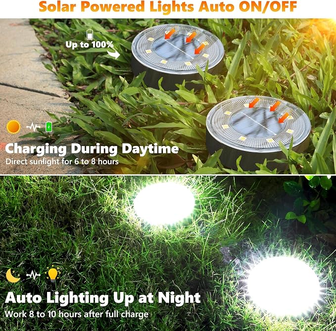 Joomer Solar Ground Lights, 8 Pack 8 LED Solar Lights Outdoor Waterproof IP68 - Image 2
