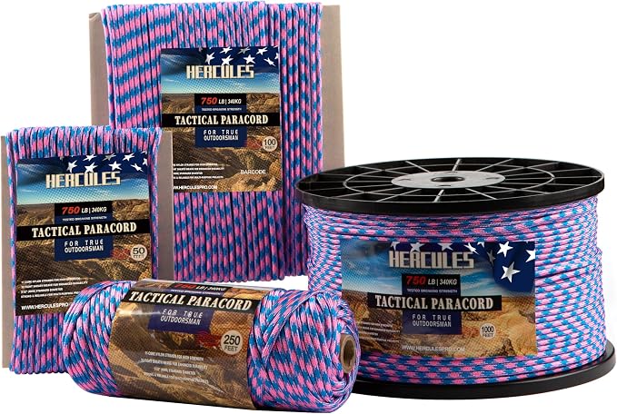 HERCULES 750lb Paracord 4mm 11 Strands Tactical Parachute Cord, Outdoor Gear by HERCULES
