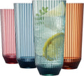 Khen Plastic Acrylic Ribbed Drinking Glasses – Set of 4 Multicolor 11.8oz by Khen