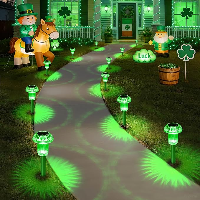 Priddop Solar Lights Outdoor Pathway Waterproof 8 Pack Green Stake LED Green - Image 8