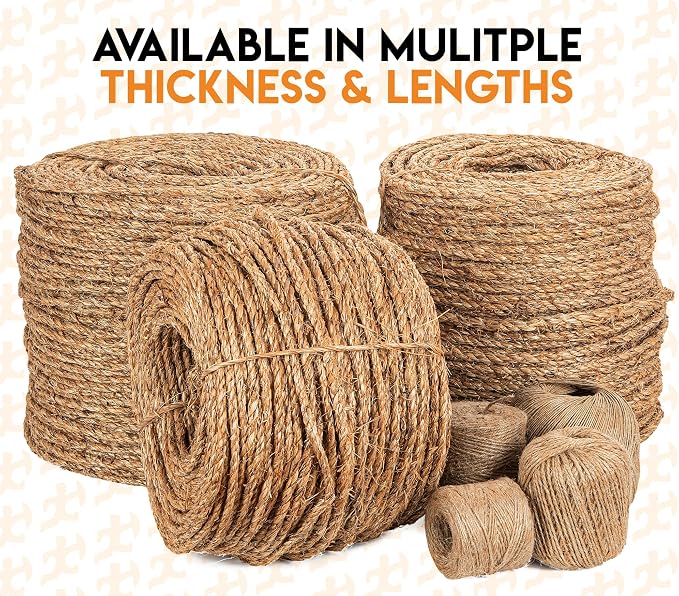 Manila Rope - 1/4 Inch 1200' - 3 Strand Cordage Twisted Braided Rope - Thick - Image 3