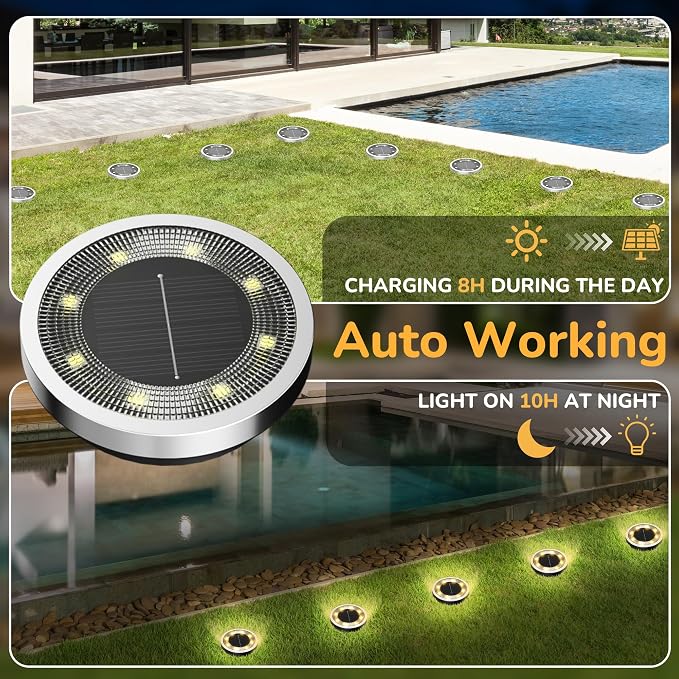 INCX Solar Ground Lights, 16 Pack Solar Lights Outdoor Waterproof, Solar Garden - Image 2