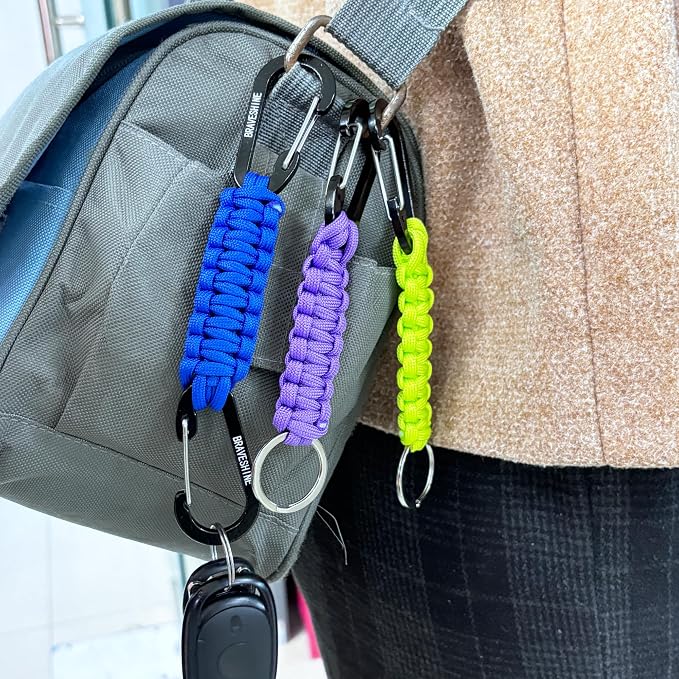 BRAVESHINE Paracord Keychain Carabiner Clip, D Ring Lanyard Hanger Stroller Hook - Image 7